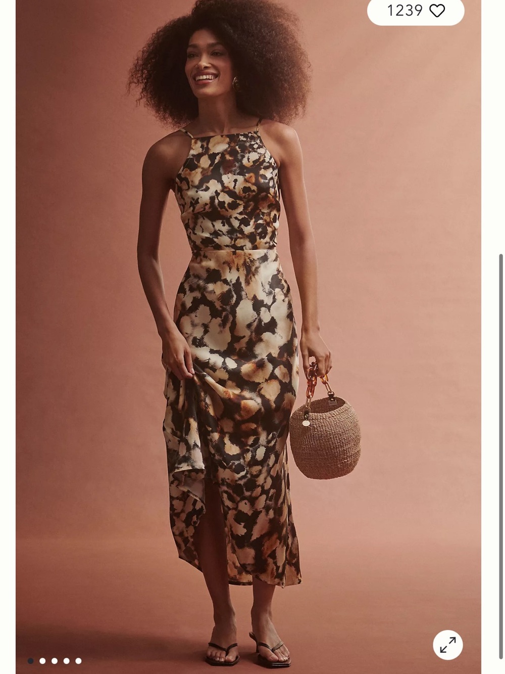NWT Satin Midi Dress in Brown Multi